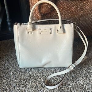 kate spade Cream Pebbled Leather Top-Handle Shoulder Bag with Crossbody Strap